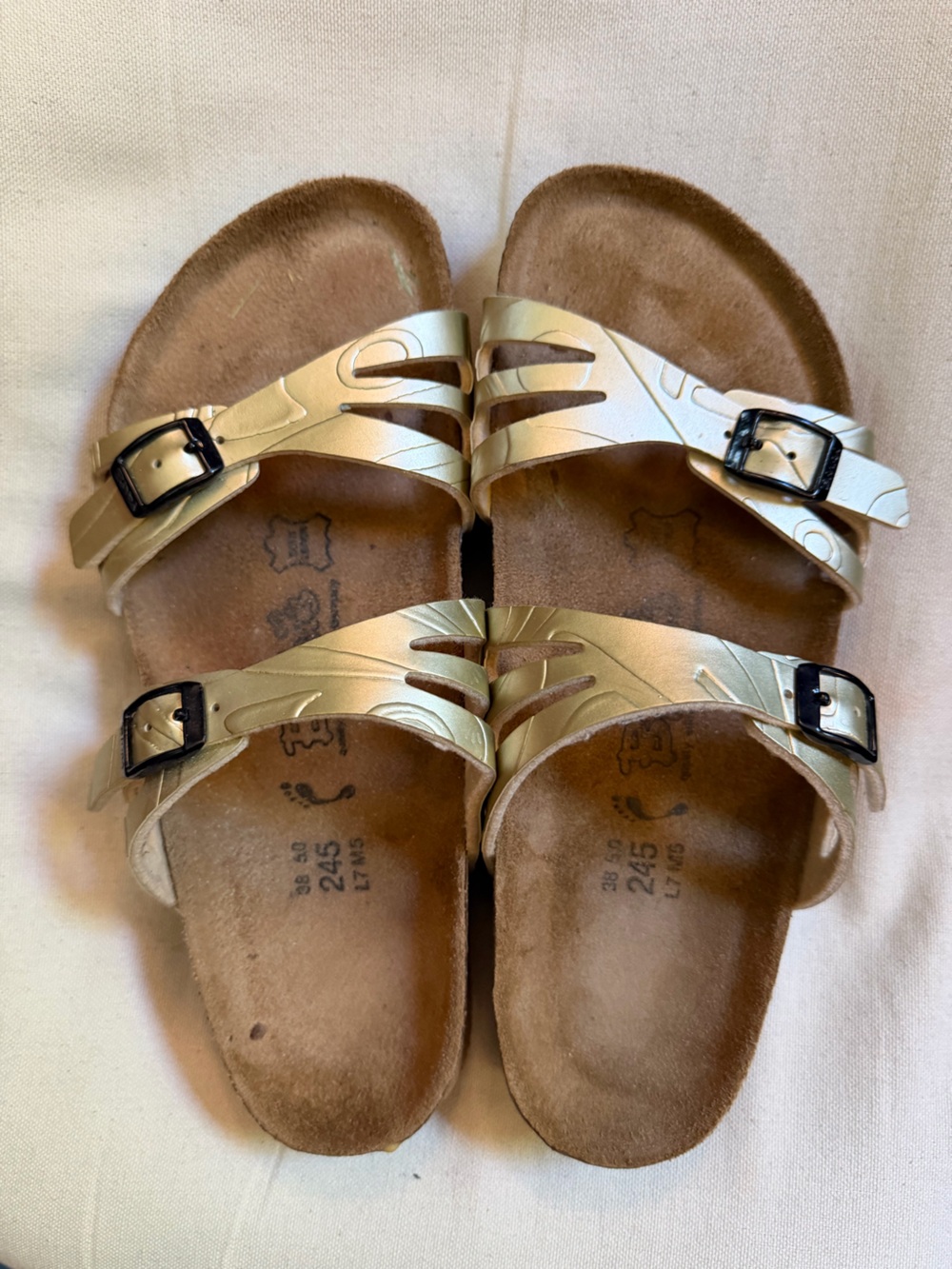Birkenstock Metallic Gold Double-Strap Buckle Sandals